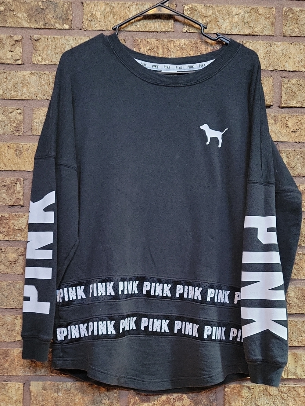 PINK Black Logo Pullover Sweatshirt Size Medium Cotton Blend Casual